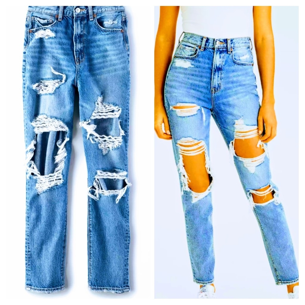 AE. Highly distressed Tom girl jeans.